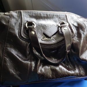 Coach ASHLEY Dark Brown Crinkle Patent Leather Sat